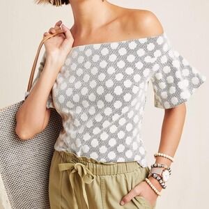 Eri‎ + Ali Anthropologie Off The Shoulder Dot Jacquard Top Black White Size M